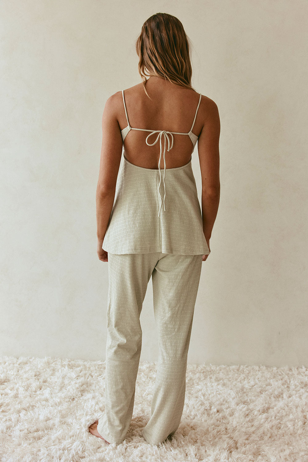 Sage Green Waffle Sweetheart Backless Alondra Jumpsuit