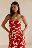 Red Fila Rogue Floral Print Strapless Maxi Liberty Dress