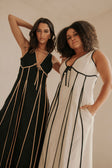 Maylin V Neckline Tie Maxi Dress - Cream, Black