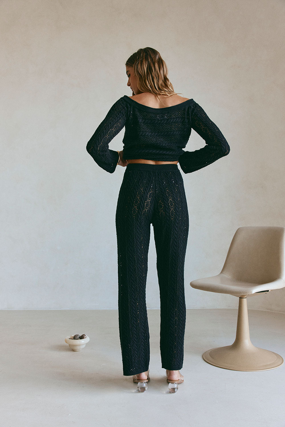 Black Crochet Knit High Waist Cierra Pants