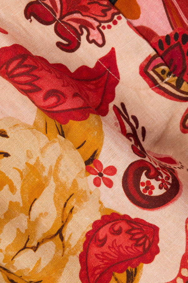 Red Floral Barocca Print Belt Bia Shorts