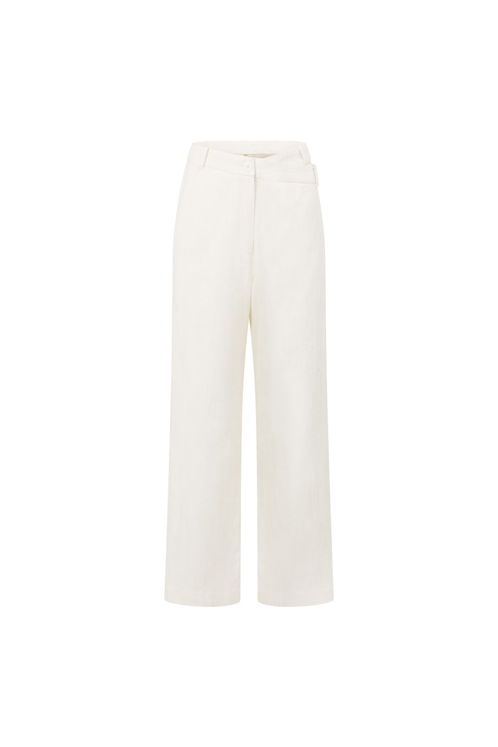 White Cotton Asymmetric Waist Wide Leg Tilda Trouser Pants
