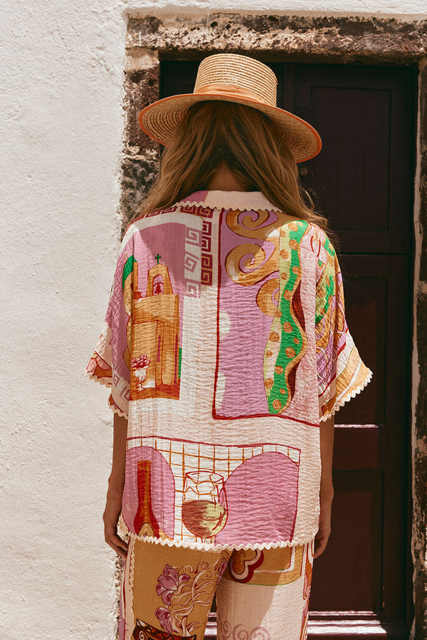 Peach Theotokos Boxy Button Up Collar Kelia Shirt