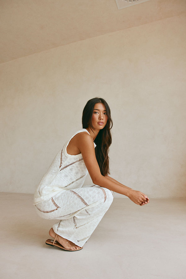 Cream Knit High Waist Ladder Pannel Josiah Pants