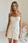 Beige Strappy Front Tie Mini Alexandra Dress