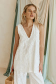 White Leafy Motif V Neck Cambria Top
