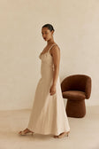 Beige Milkmaid A-Line Maxi Arlette Dress