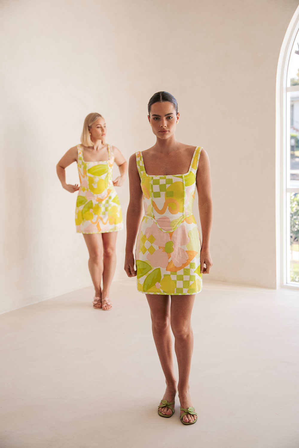 White Checker Floral Mini Tyler Dress