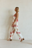 Cream Moana Red Print Elastic Drawstring Aspyn Pants
