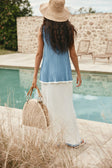White and Blue Ribbed V Neck Silla Top