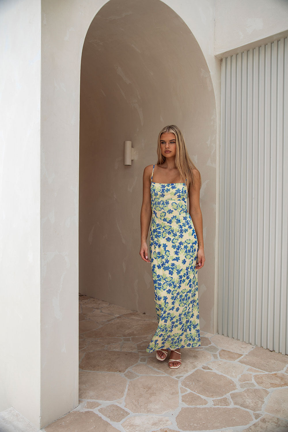 Murano Backless Midi Dress - Tranquillo Green Floral Print