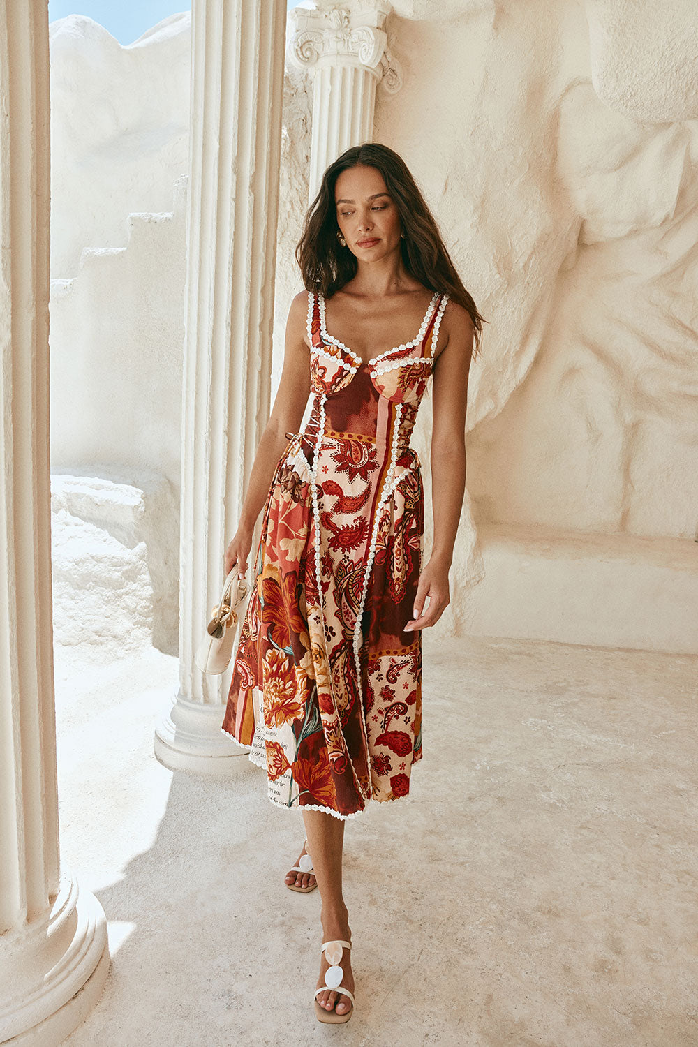 Red Floral Barocca Print Sweetheart Maxi Alessa Dress