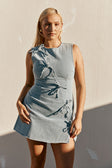 Blue Denim A-Line Bow Mini Kapri Dress