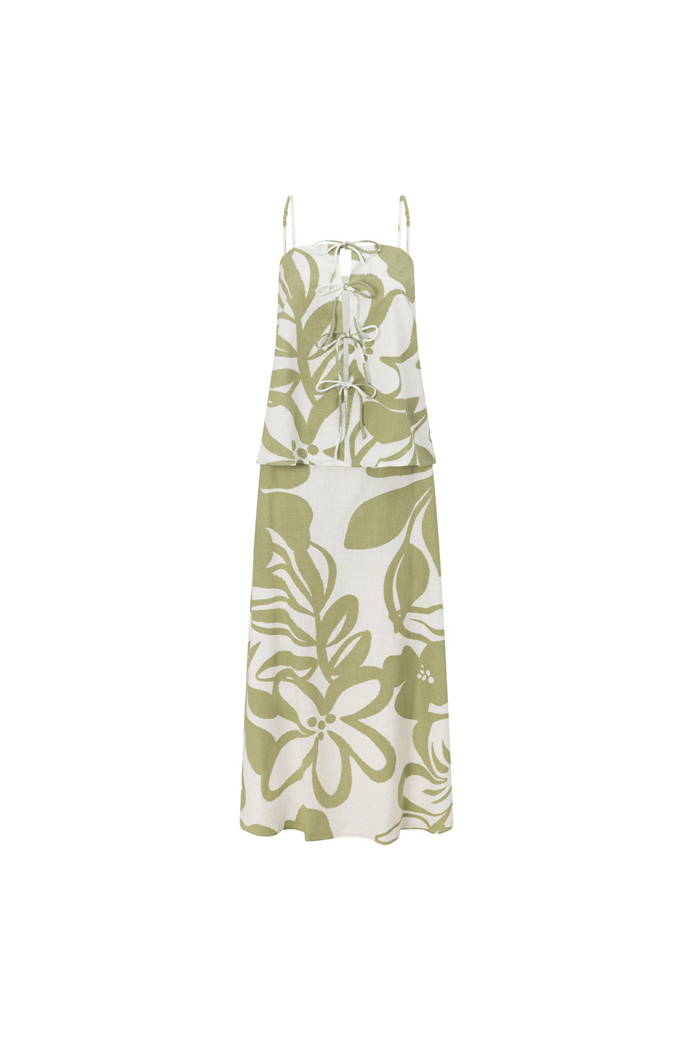 Green Paradisus Floral Print Bow Maxi Midori Dress
