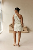 Off White Suiting One Shoulder Folded Dusk Top