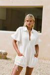 White Collar V Neck Puff Sleeve Airlie Playsuit