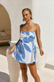 Blue Ada Flora Print Strapless Mini Oak Dress