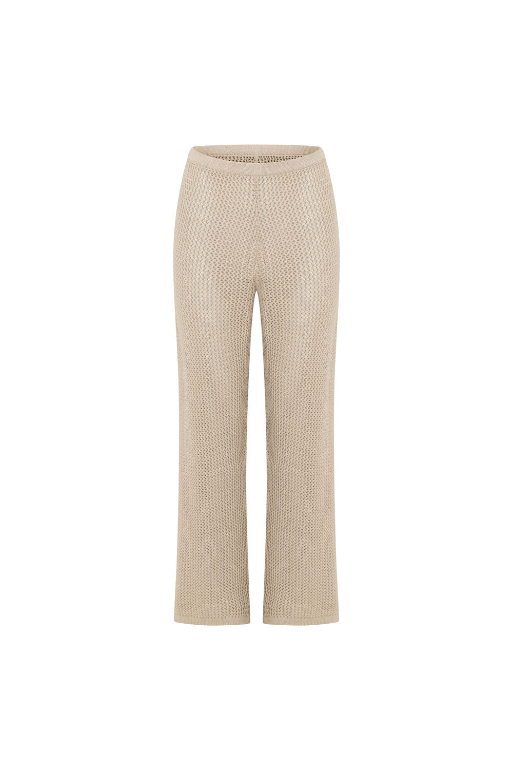Beige Knit Elastic High Waist Ailish Pants