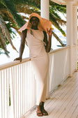 Beige Wrap Fitted Maxi Eliana Dress