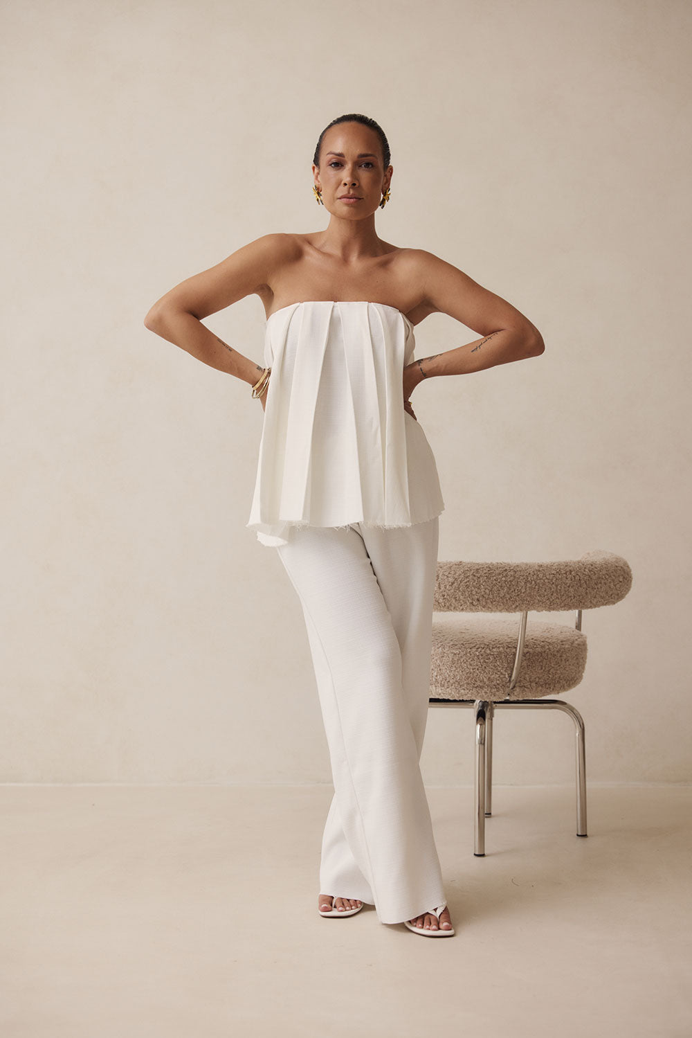 White Relaxed Elastic Drawstring Kamila Pants