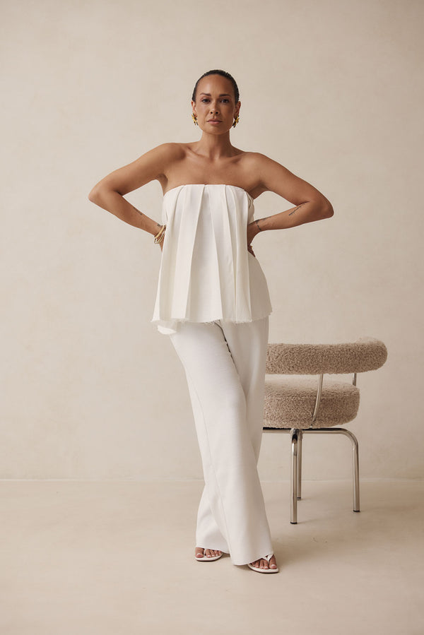 White Relaxed Elastic Drawstring Kamila Pants