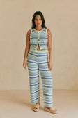 Aero Button Up Knit Stripe Top - Blue, White & Green