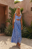 Blue Cotton Cutwork Flouncy Maxi Camilla Dress