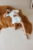 White Cheesecloth Elastic Drawstring Rita Shorts