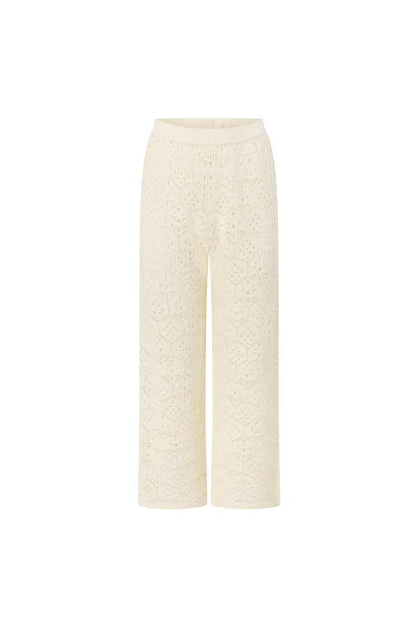 Cream Crochet Knit High Waist Umiko Pants