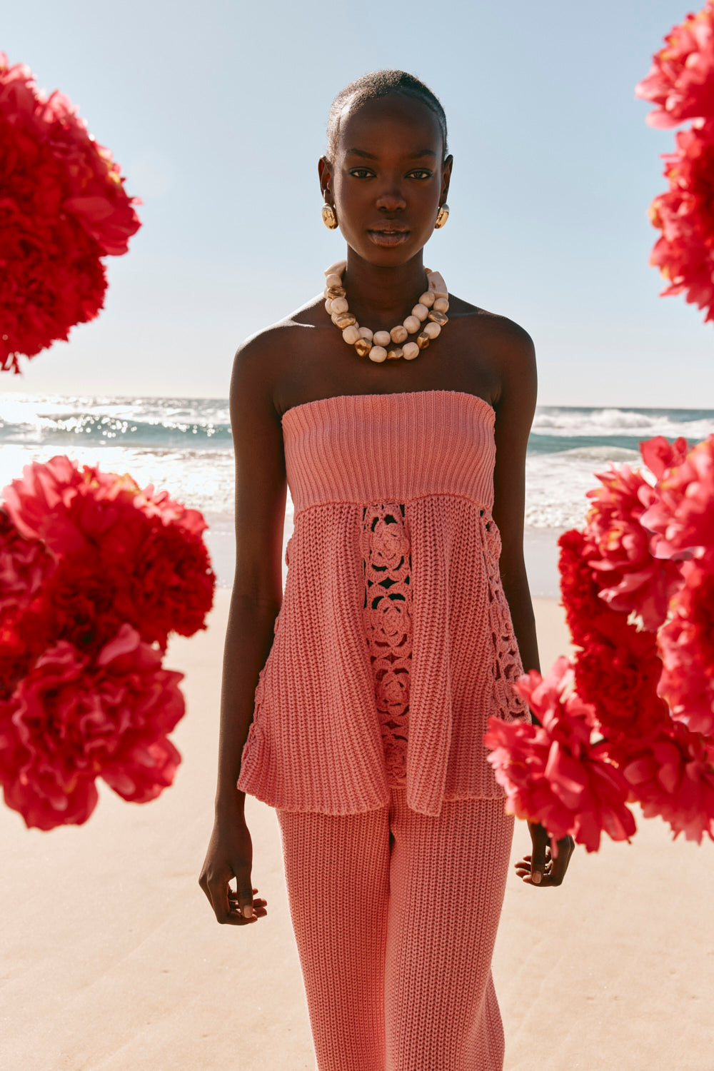 Rose Pink Knit Strappless Ellea Top