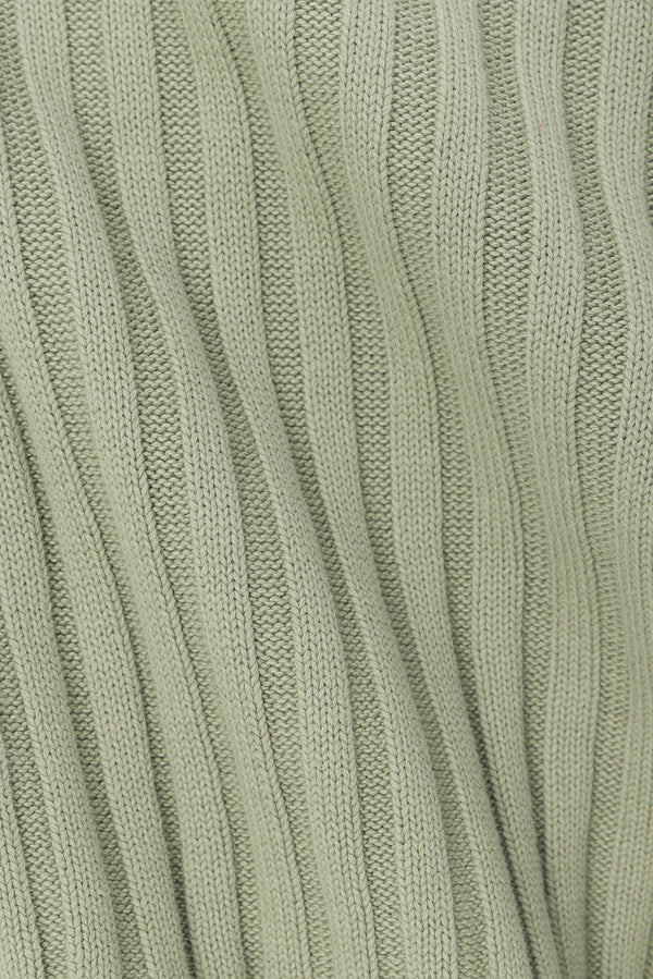 Green Ribbed Knit Sweater Jali Top