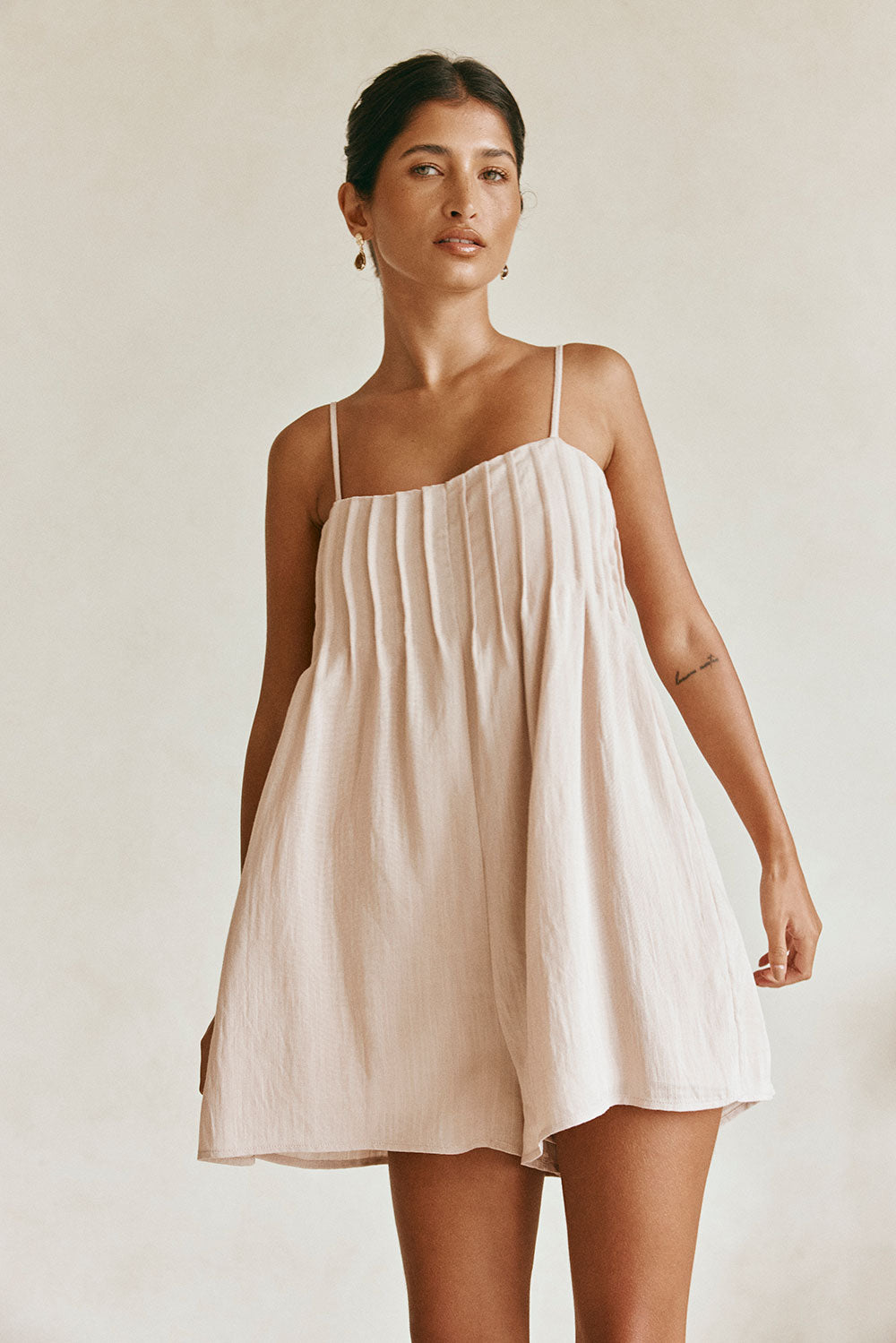 Teresia Adjustable Thin Strap Playsuit - Tan