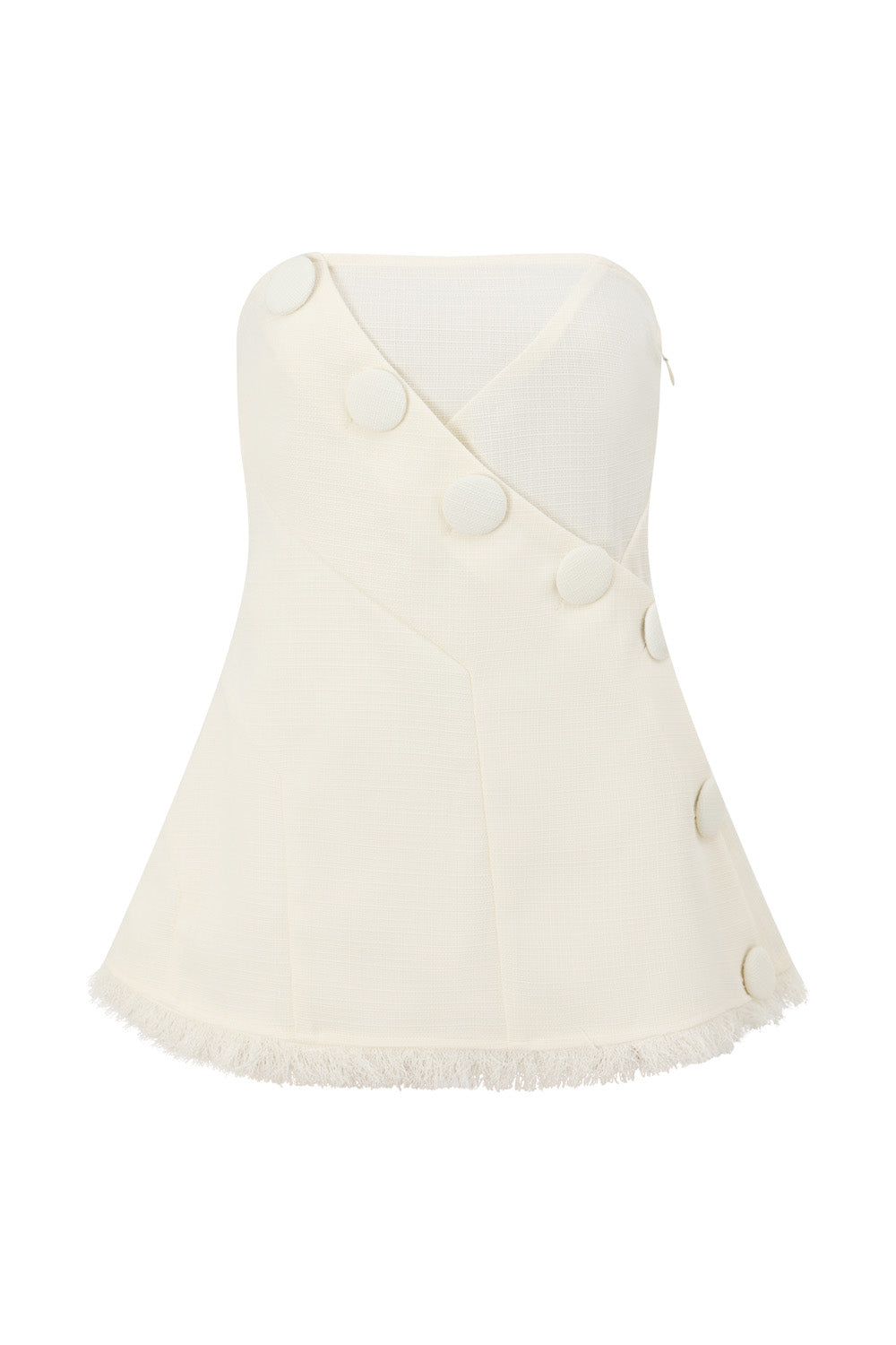 White Structured Strapless Button Salma Top