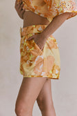 Yellow Floral High Waist Belted Sicily Shorts