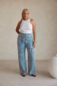 Blue Denim Tie Pocket Cargo Jaicee Pants