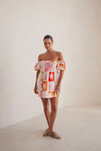 Zoi Babydoll Dress - Palm Tile Fuego Pink Red Orange Yellow
