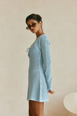 Nara Long Sleeve Mini Tie Knit Dress - Blue