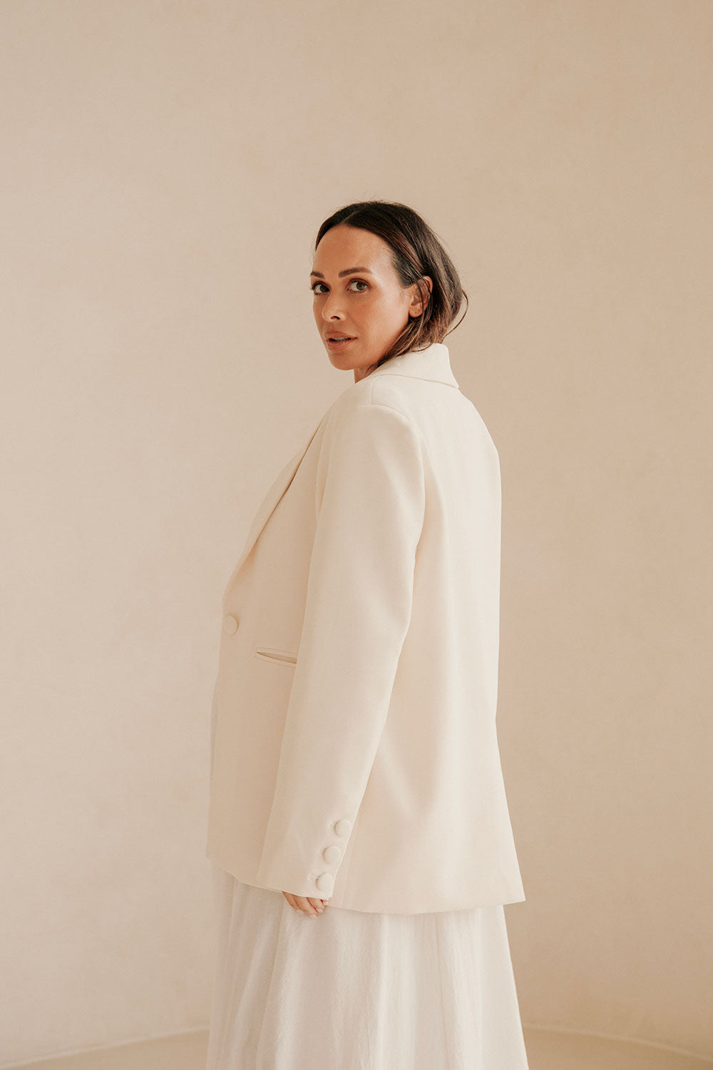 Blakely Long Sleeve Button Up Blazer - Beige