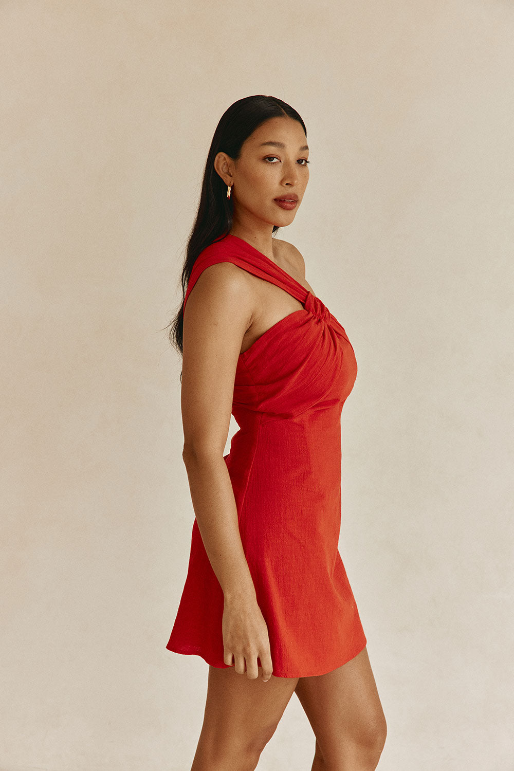 Red One Shoulder Mini Dimmi Dress
