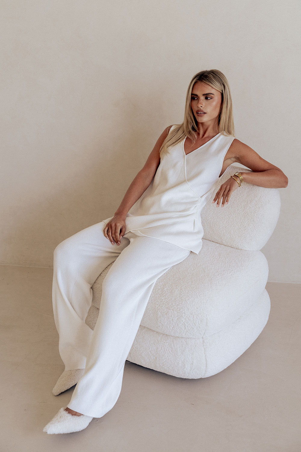 White High Waist Elastic Teah Pants