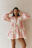 Pink Spring Floral Print Boxy Gathered Mini Naloo Dress