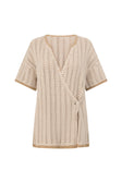 Tan Short Sleeve Button Reims Top