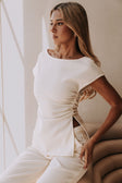 Cream Ruched Short Sleeve Zoya Top