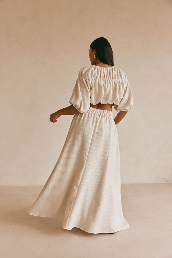 Beige Ruched A Line Maxi Astra Skirt