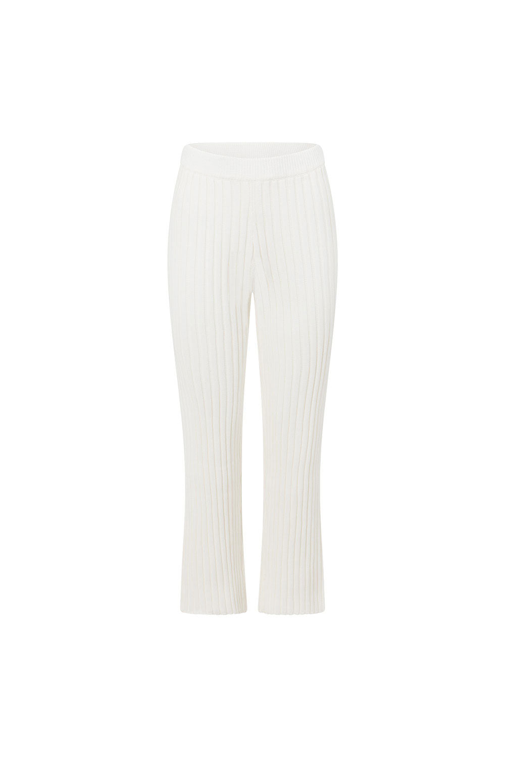 White Ribbed Knit High Waist Elastic Celine Pants