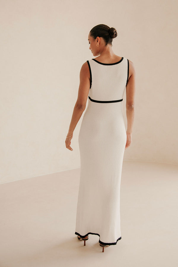White Knit V Neck Maxi Paragon Dress