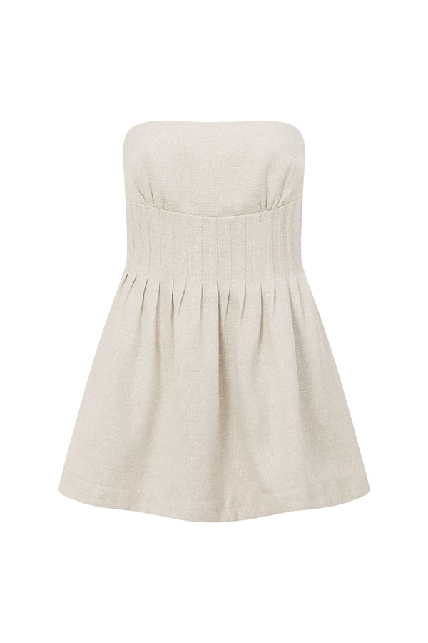 Beige Strapless Pin Tick Mini Tabi Dress