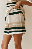 Quinn Elasticated Tie Front Stripe Shorts - Tan, Beige, Black Stripe