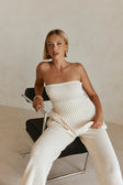 Cream Ribbed Strapless Alice Top