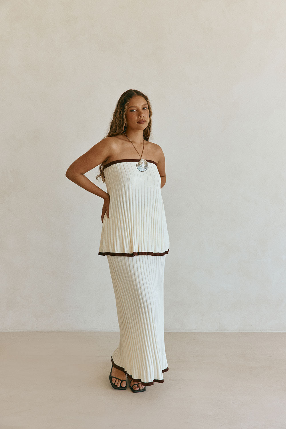 Cream Ribbed Strapless Winnie Top